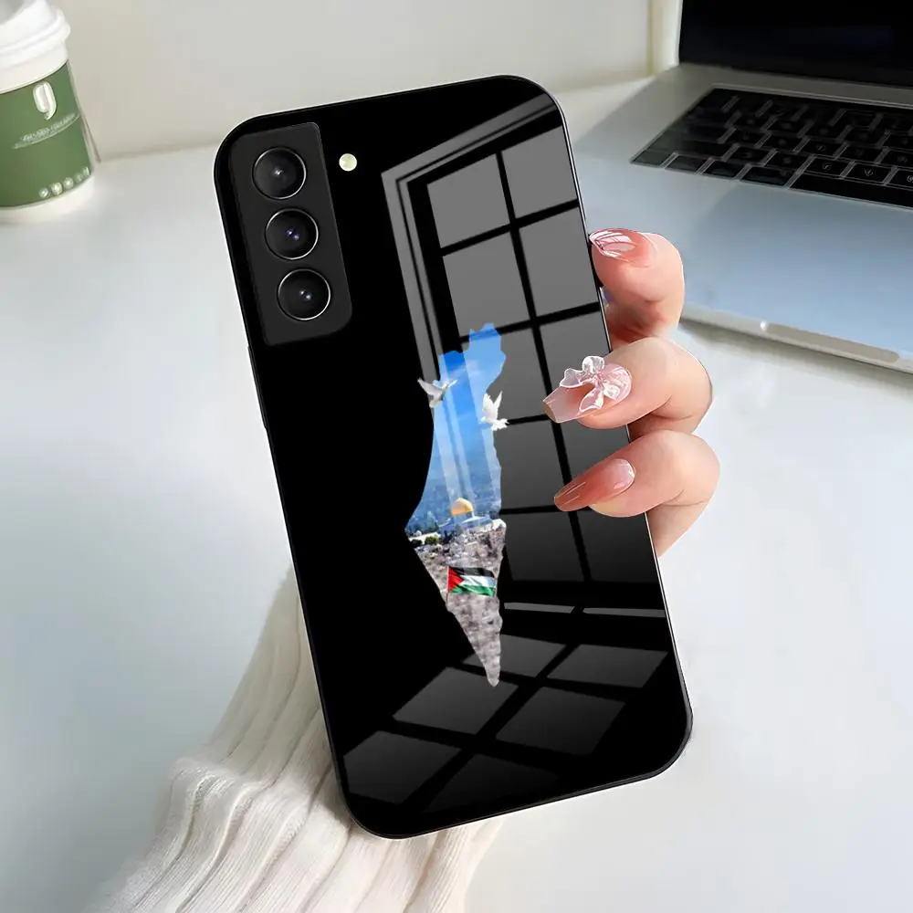 Palestinian Flag Design Black Glass Phone Case