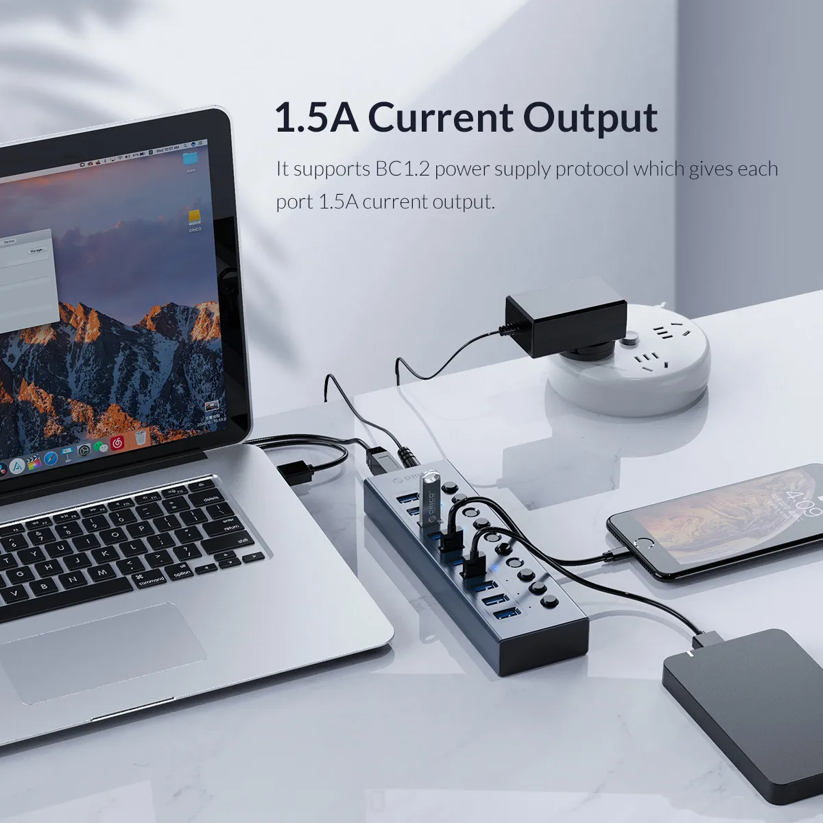 ORICO Powerline Hub Splitter Socket mit mehreren USB 3.0-Anschlüssen, Ein-/Ausschalter, Dock-Steckdosenleiste und Adapter für PC_voghion.com