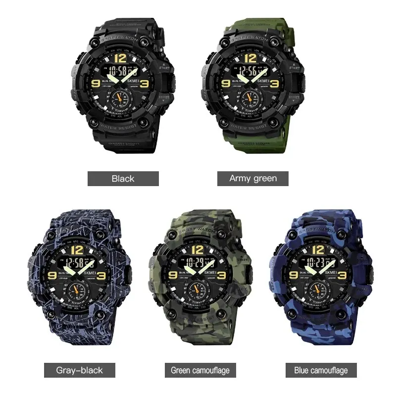 Skmei Multifunctional Chrono Digital Watches Mens Dual Movement 3 Time Sport Wristwatch Waterproof Electronic Clock Reloj Hombre 5