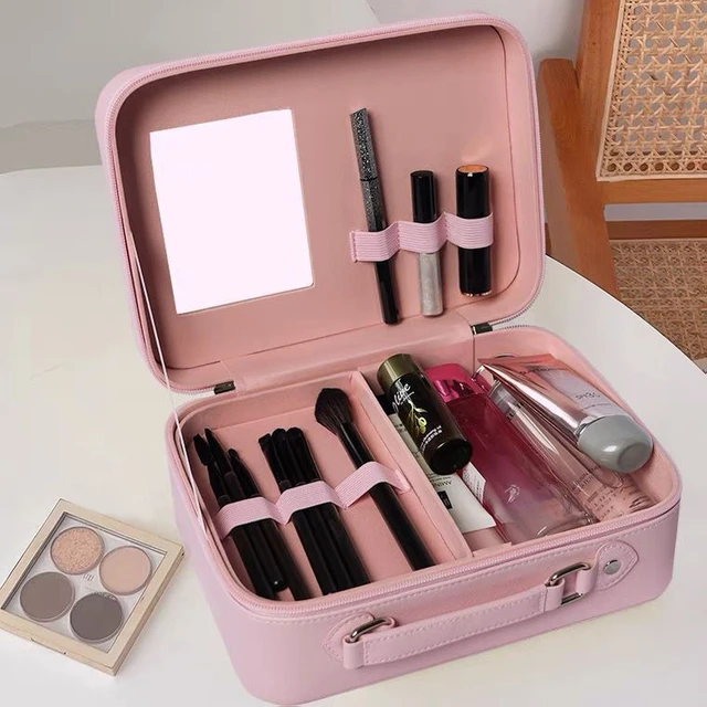 Bolsa de cosméticos de gran capacidad para mujer, estuche de maquillaje de  viaje de marca, caja de almacenamiento de maquillaje de cuero portátil con  espejo, nuevo, 2023 - AliExpress