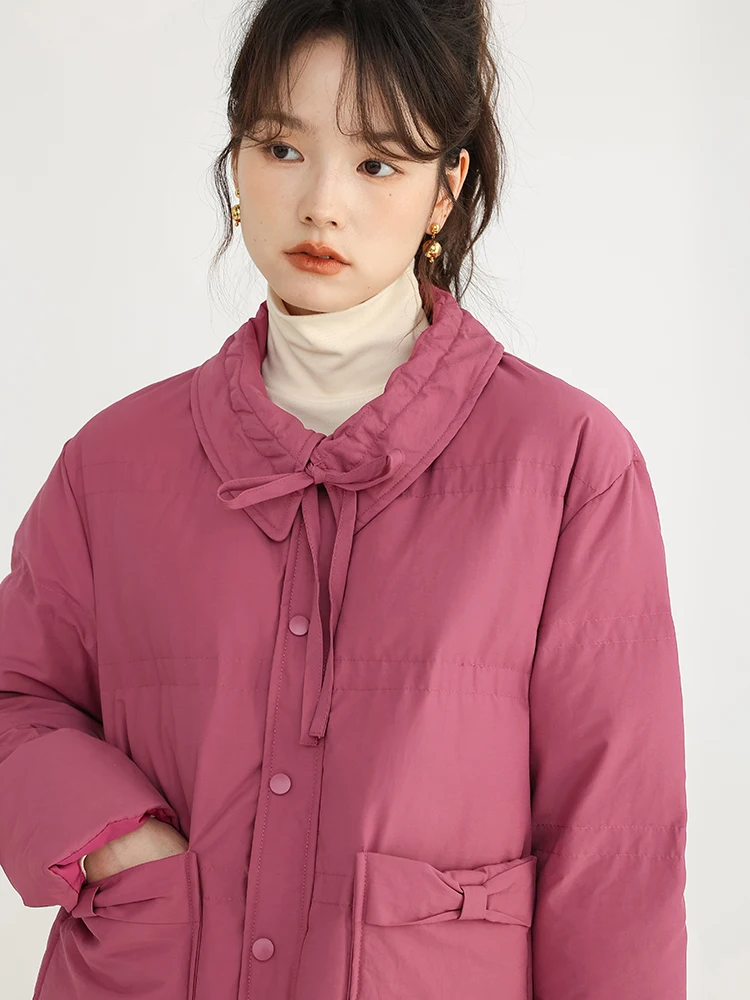 Rose Red White Duck down Jacket Women's Winter Mid-Length Thickened Coat