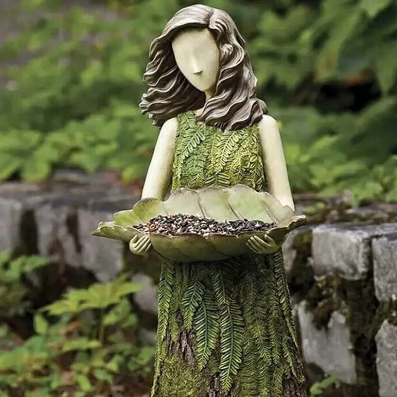 

Artifact Statue Fairy Tale Forest Girl Bird Feeder Yard Lawn Decoration Resin Statue Ornaments Outdoor Garden Decoration