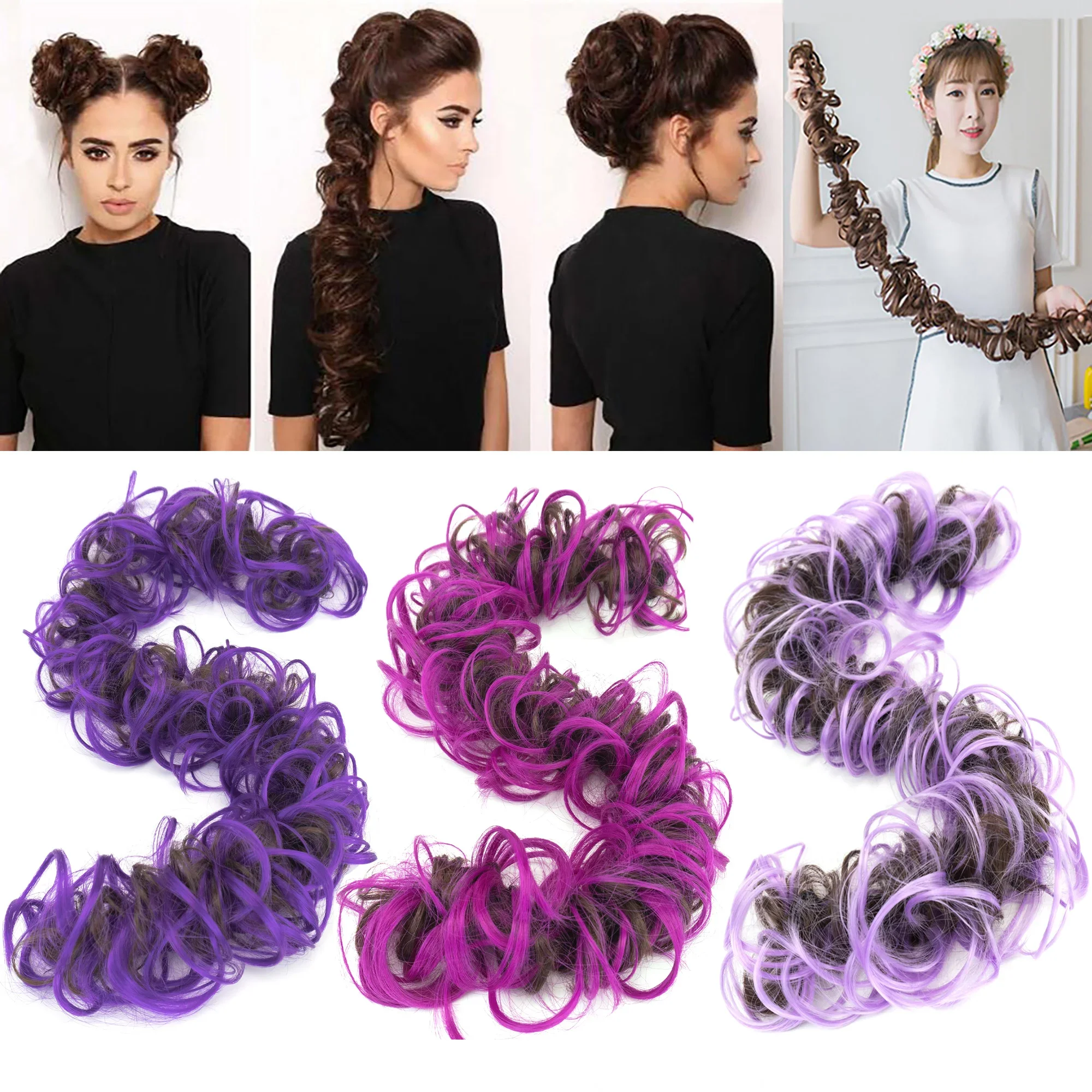 

XXL Size Hairpiece Curly Messy Hair Bun Wrap Scrunchies Elastic Rubber Hair Band Donut Updo Chignon Hair Extension Piece