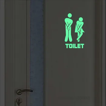Funny Luminous Toilet Sticker Cartoon Glow in the Dark Bathroom Sticker Washroom Door Sign Sticker WC Wall DIY Indicator Label