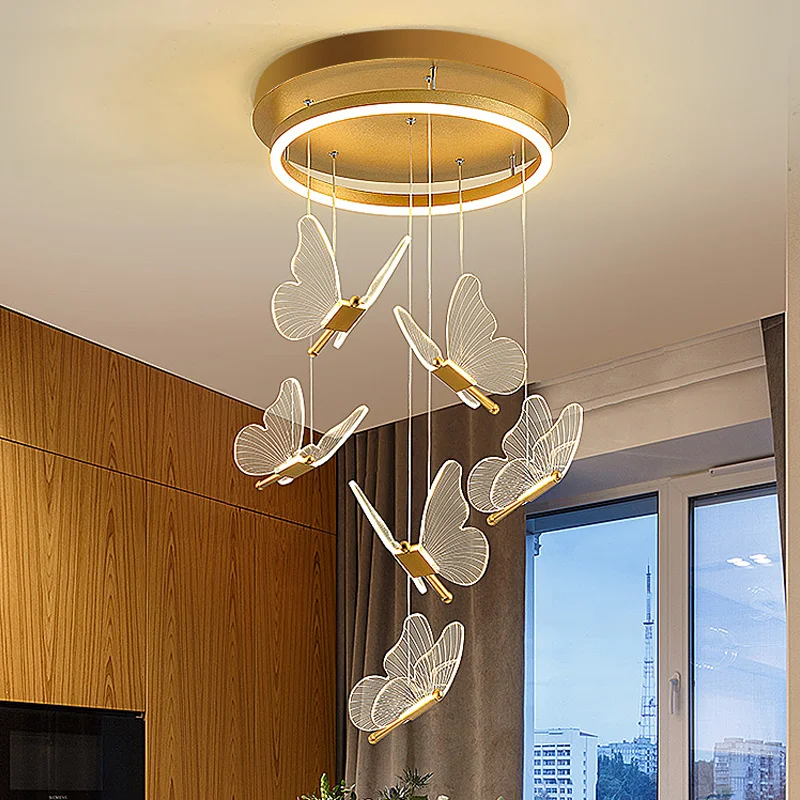 Butterfly Led Pendant Light Indoor Lighting Staircase Duplex Living Room Dining Room Restaurant Art Hallway Decoration