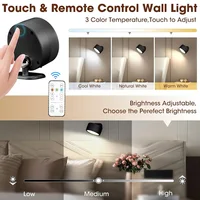 LED Wall Mounted Lights with Remote Wireless Magnetic Wall Sconces 3 Color Dimmable USB Rechargeable for Bedroom Bedside Light 2
