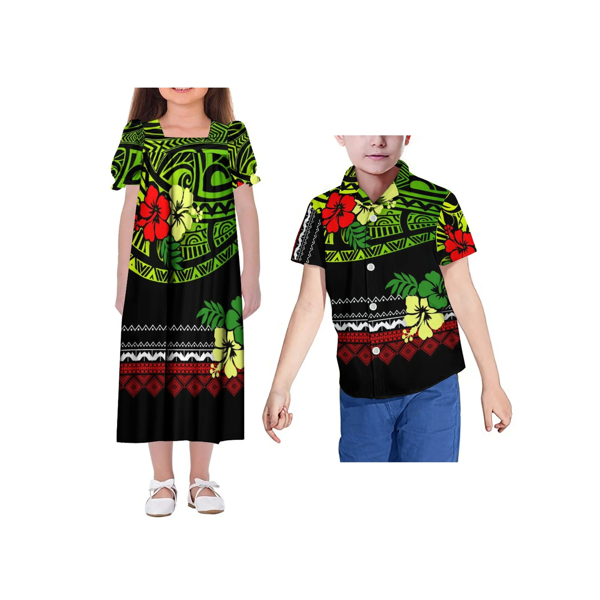 Polynesian girl Mumu New Dress Banquet Casual Summer Puffed Sleeve Long Dress Custom