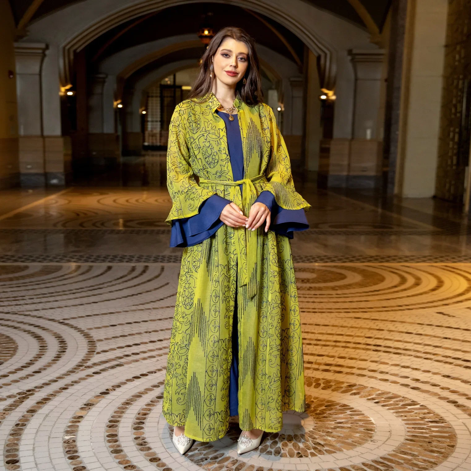 2 Piece Abaya Kaftan for Women Muslim Sets Embroidery Ruffles Arabic Saudi Evening Dresses Dubai Jalabiya Moroccan Party Outfit