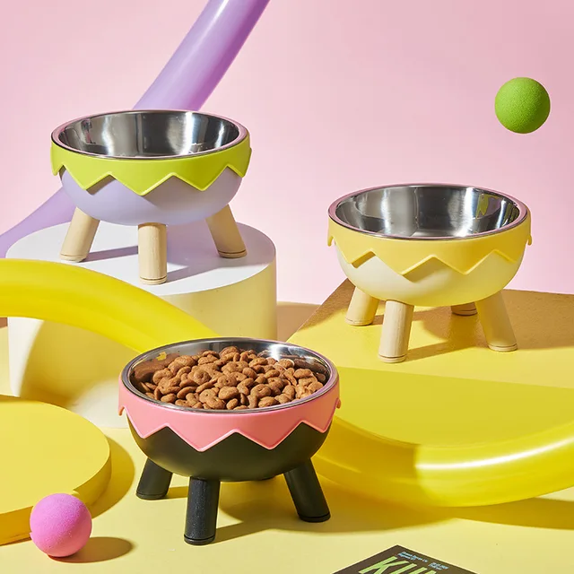 Pet bowl anti knock plastic feeding bowl drinking water protection cervical spinedrinking waterbowl high footstainless steelbowl 2