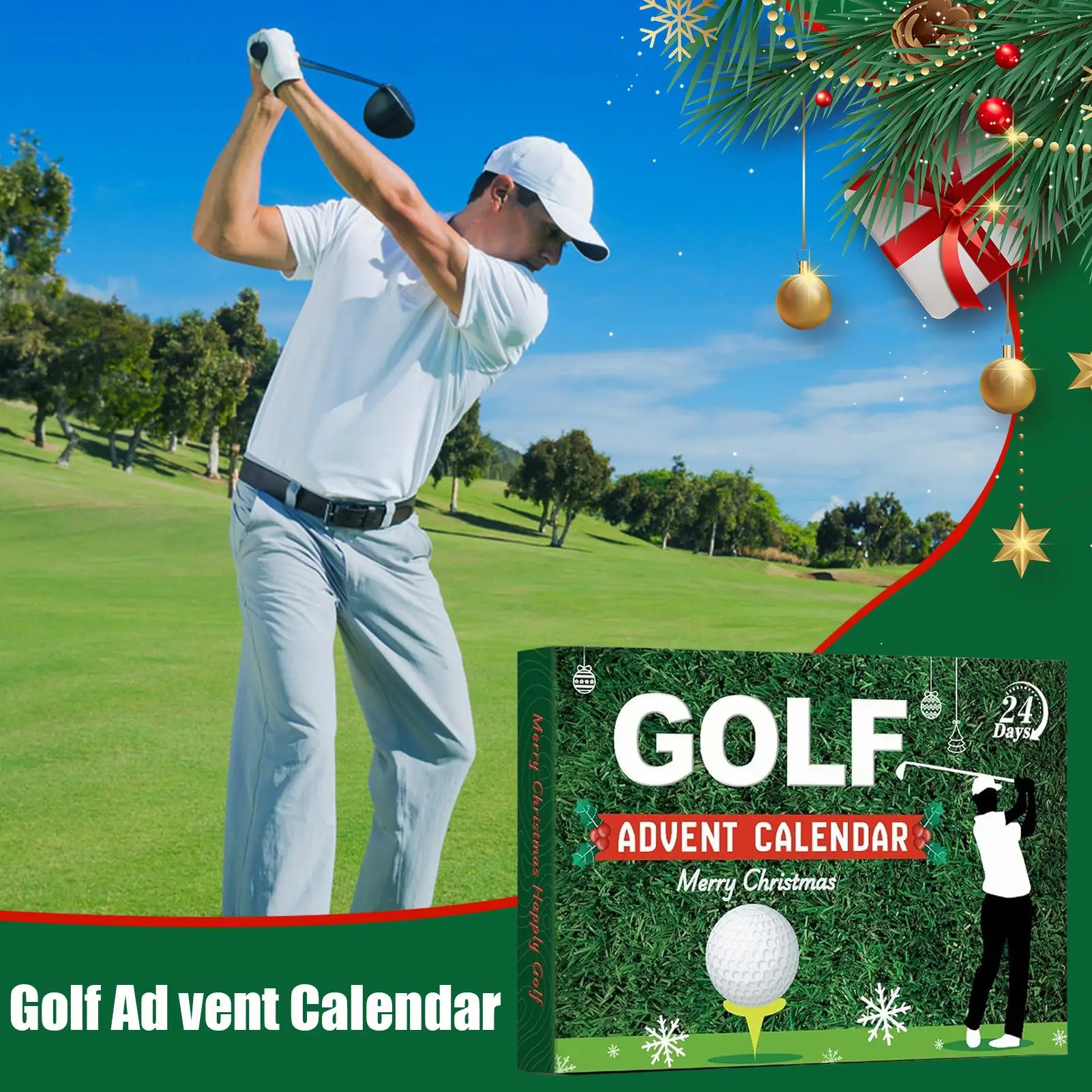 Christmas Calendar Countdown to Christmas 24 Boxes Accessory Set Golf Themed Design for Men Women Boys Girls Stocking Stuffers