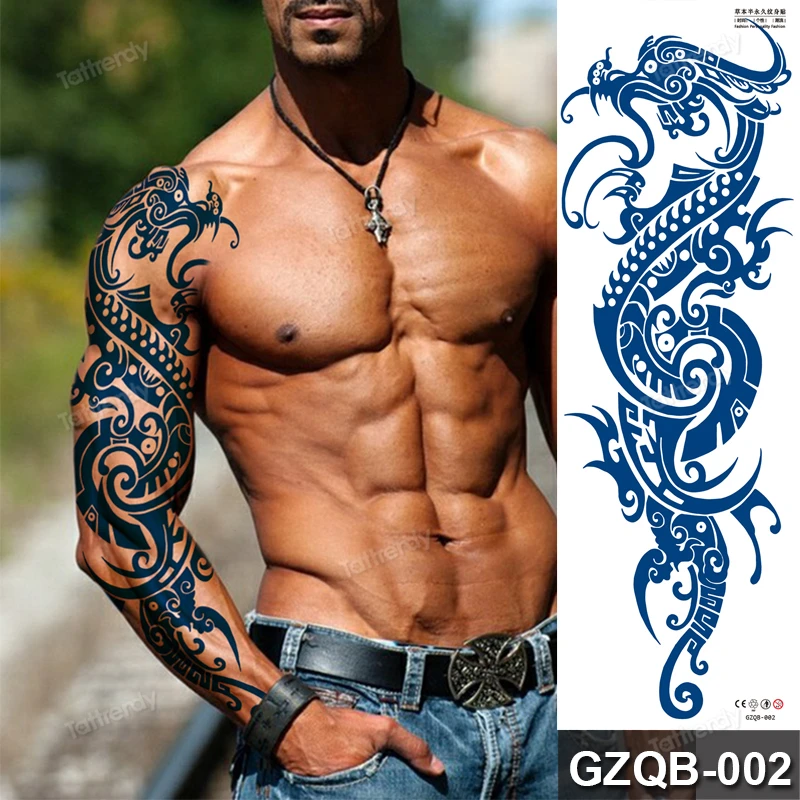 Juice Ink 15days lasting Tattoo Men Full Arm Longsleeve Temporay Tattoos Sleeve Totem Tribal Dragon Robot Sexy Body Tatoo Large tattoo sticker temporary tattoos
