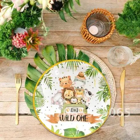 

Forest Animals Jungle Theme Disposable Tableware Set Kids Boy Girl Baby Shower Happy Birthday Paper Towel Cup Plates Party Decor