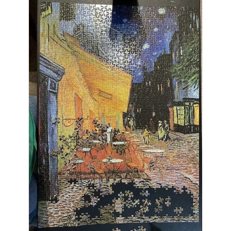38*26cm Mini Jigsaw Puzzle Paper 1000PCS Cafe Terrace at Night Van Gogh Stress Relief Educational Entertainment Christmas Gift 4