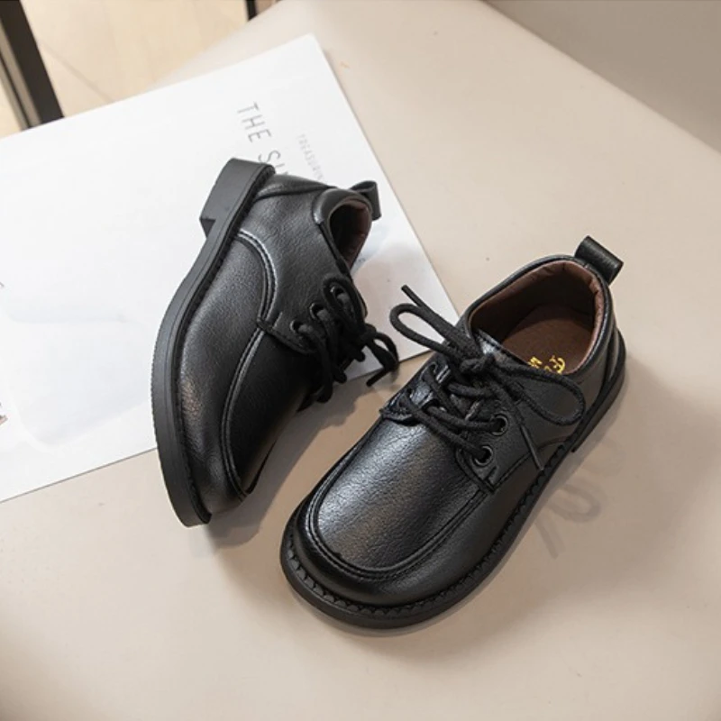 Leather Kids School Shoes Black Brown Flat Casual