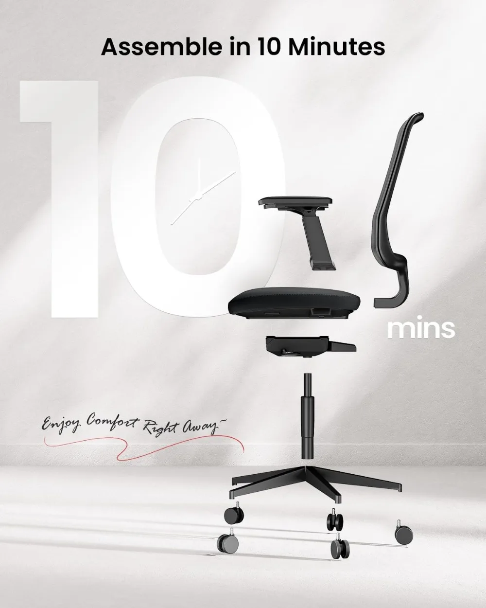 Ergonomic Office Chair with Adjustable Seat, Breathable Mesh Back & 125° Recline - Black