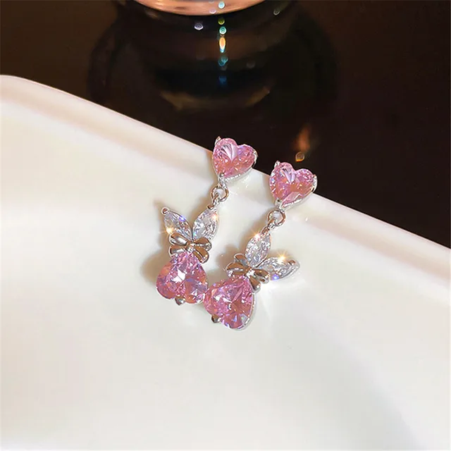 Silver Needle Zircon Heart Bowknot Rabbit Earrings Personality