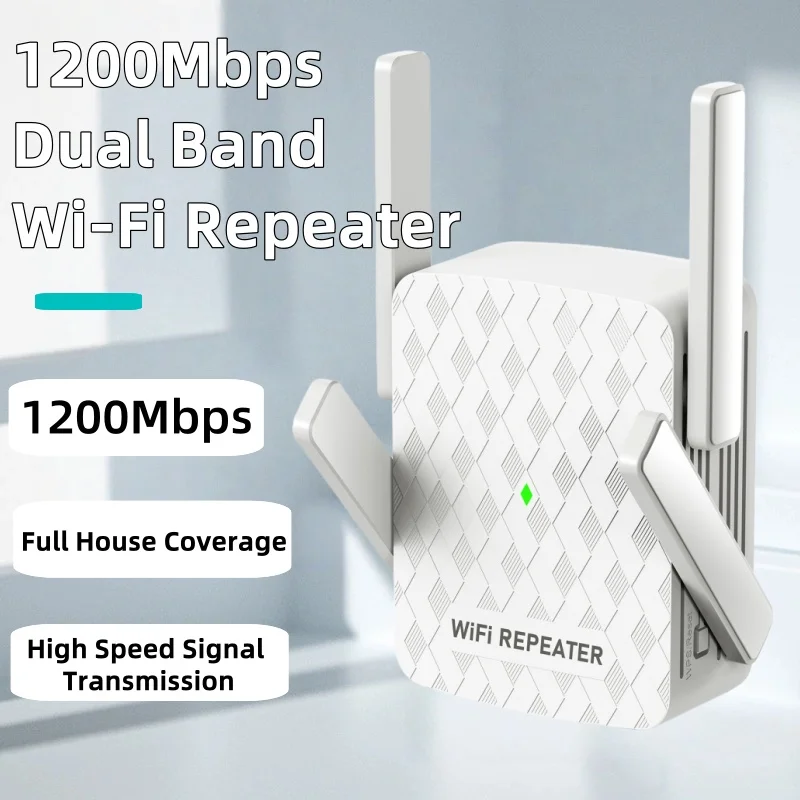 1200Mbps 5Ghz WiFi Repetidor Dual Band WiFi Extender Amplificador 2.4G e 5GHz Wi-Fi Signal Booster Interface de rede de longo alcance