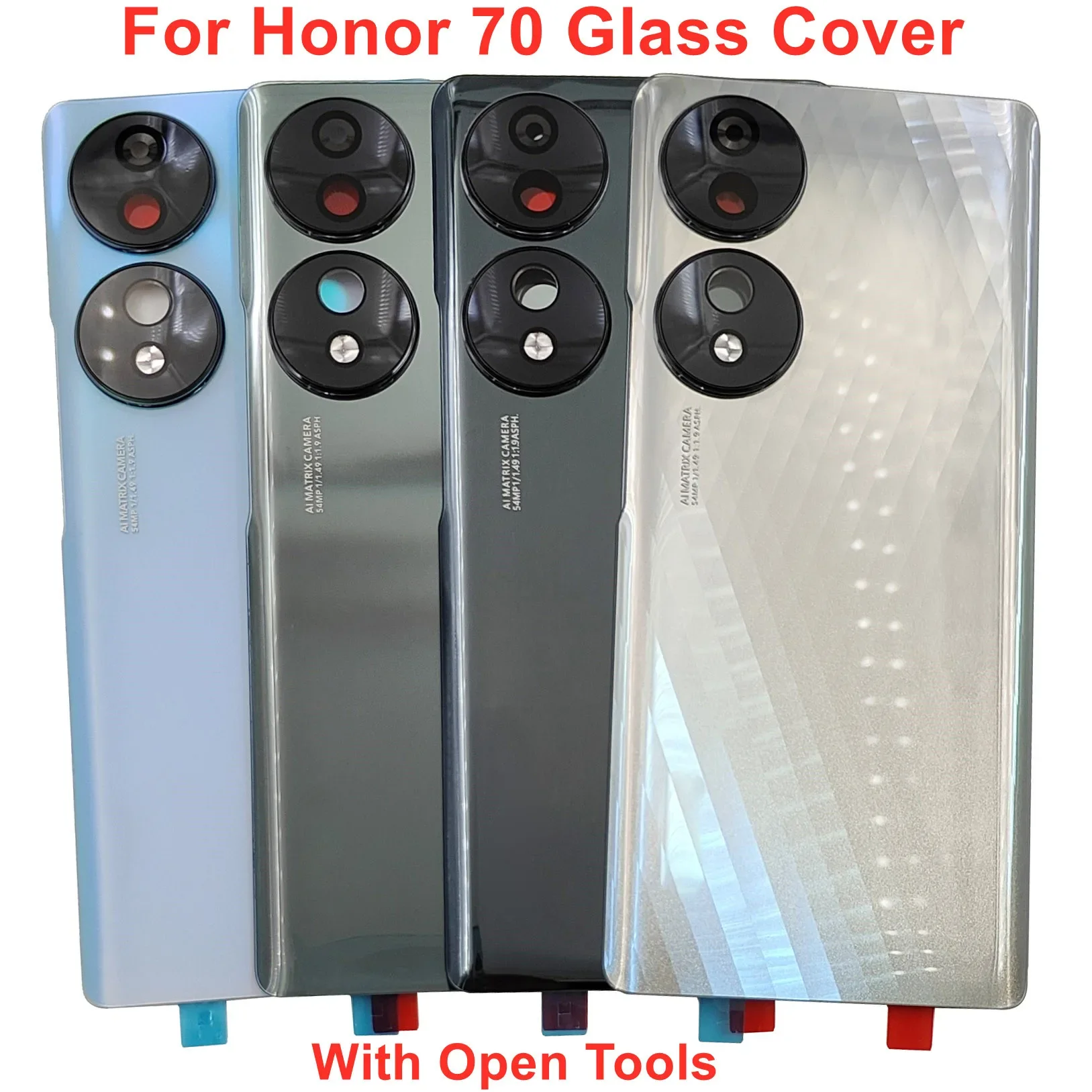 Huawei Honor 70 용 유리 배터리 커버 후면 문짝 뚜껑, Honor70 후면 하우징 패널 케이스, 카메라 렌즈, 스티커 접착제