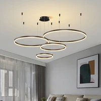 Minimalist Modern Led Chandelier Home Lighting Brushed Rings Ceiling Mounted Chandelier Lighting Hanging Lamp Gold&Black Frame 2