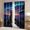 2pcs, Window Drapes Cat with butterfly on piano Protecting Privacy Festive Backdrops for Indoor Use bedroom decor 6