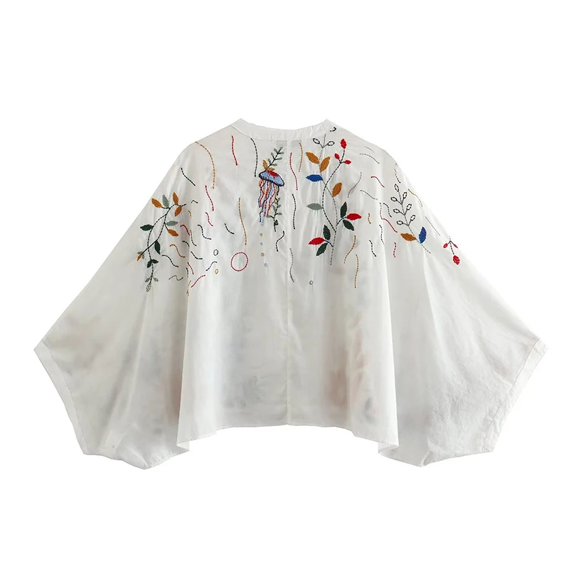 YENKYE 2023 Women Vintage Oversize Embroidered Blouse Shirt