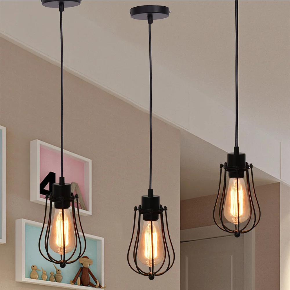 Art Lighting Fixtures Rustic Industrial Pendant Lamp Geometry Iron Pendant Lights for Kitchen Island Loft Cafe Shop