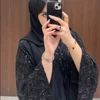 2025 Ramadan noir ouvert comprend Hijab Turban Abaya dubaï luxe vêtements islamiques robe musulmane noir perlé dubaï Abaya pour les femmes