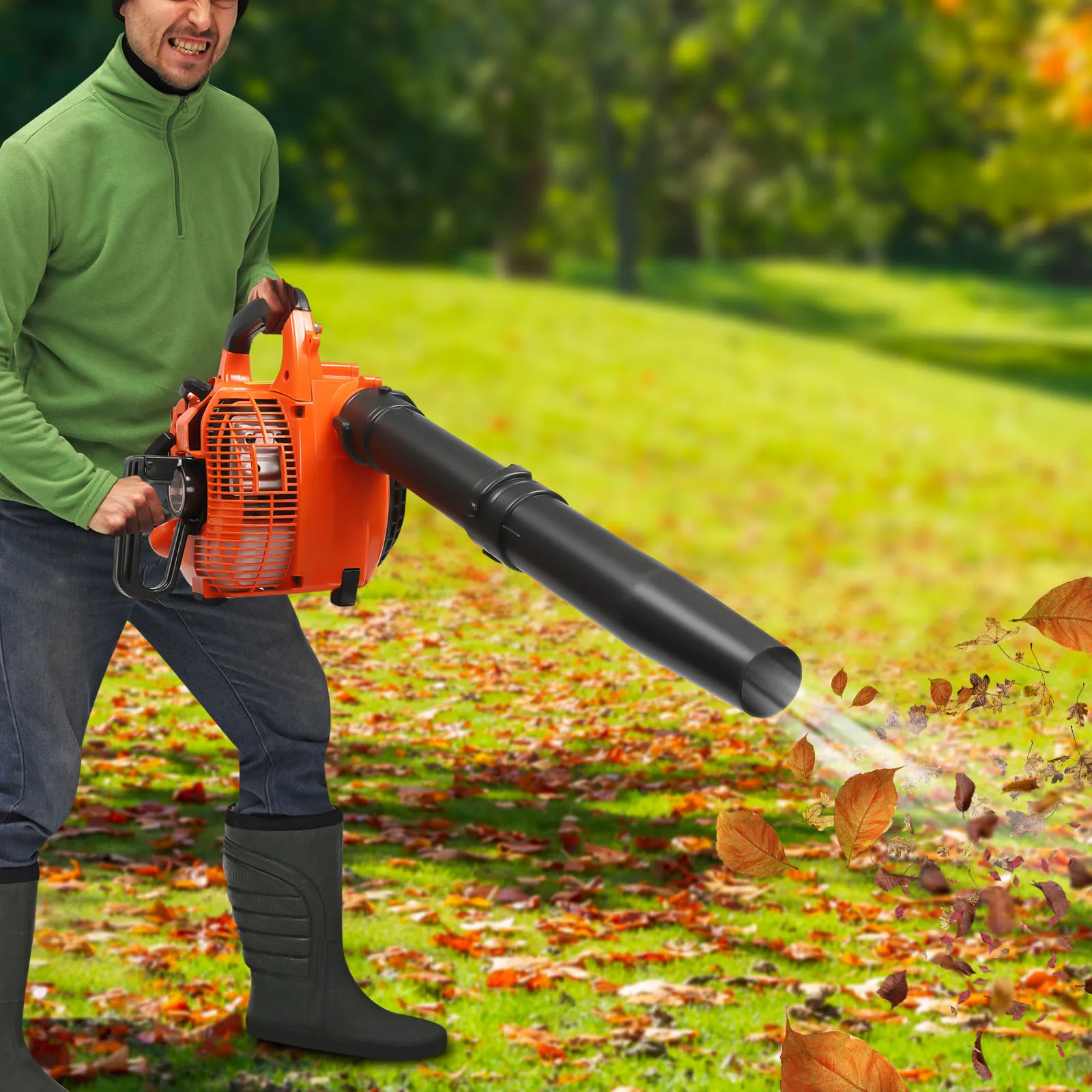 25.4cc 2 Stroke Heavy Duty Gas Handheld Leaf Blower Gasoline Blade Blower Shredder W/ Two Tubes and Collecting Bag