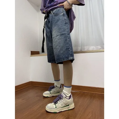 Y2K 여성용 빈티지 스트리트웨어, 한국 데님 반바지, 하이 웨이스트, 무릎 길이, 와이드 레그, 헐렁한 카고 반바지, 하라주쿠 의류 4