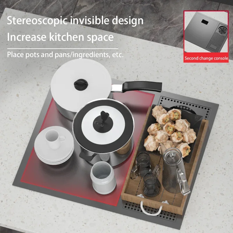 Hidden Cup Washer Nano 304 Stainless Steel Kitchen Sink Invisible Folding Faucet Small Single Bowl Wash Basin Dishwashing Pool