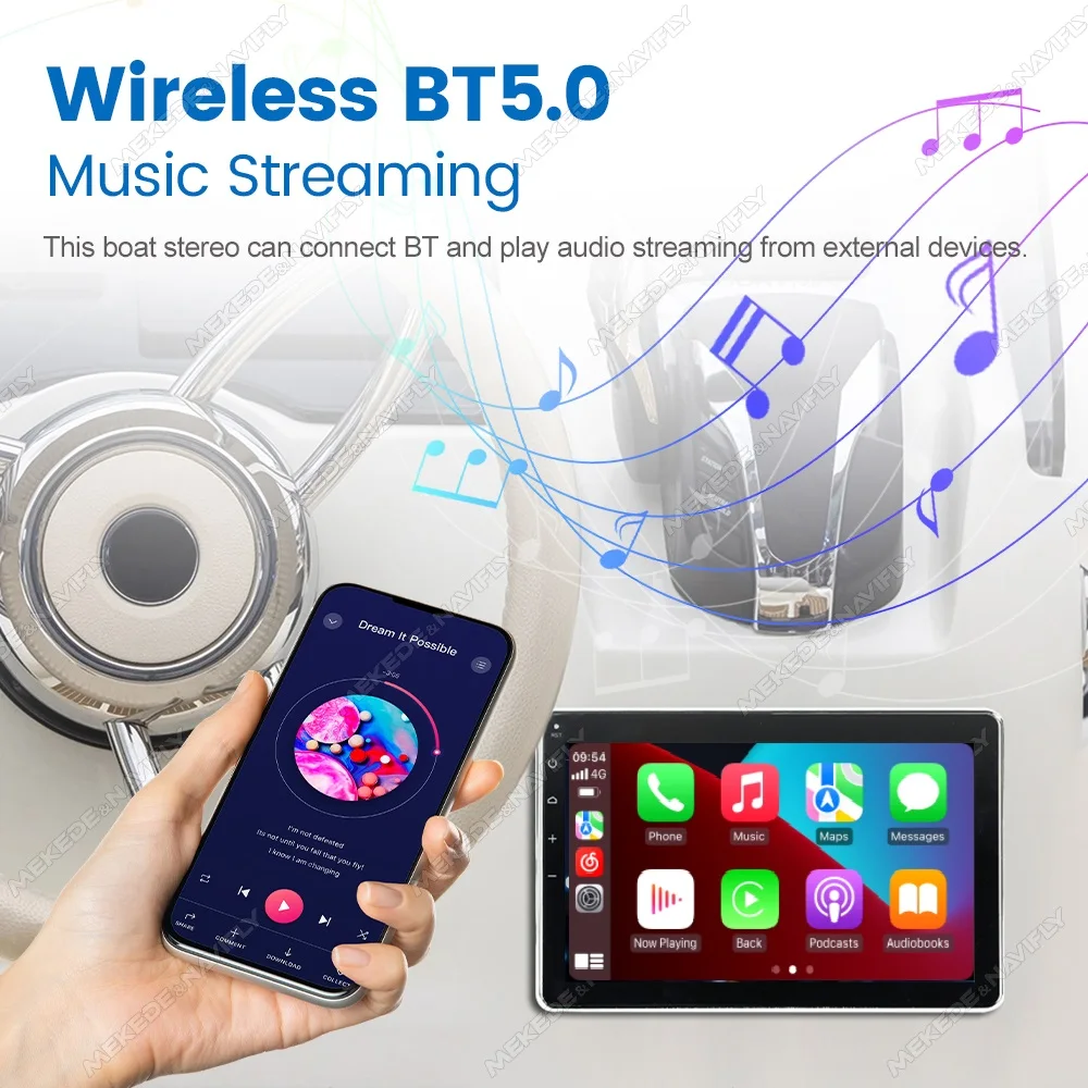 Marine Audio Boat Radio For Yacht Gauge ATV UTV RV Golf Cart Speedboat MP5 Player IP66 Waterproof BT5.0 Support Carplay Auto
