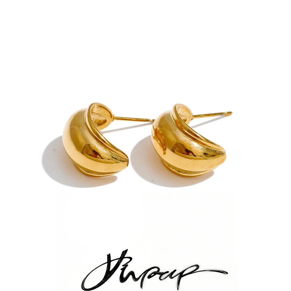 Yhpup Minimalist Smooth Stainless Steel C-Shape Huggie Earrings for Women