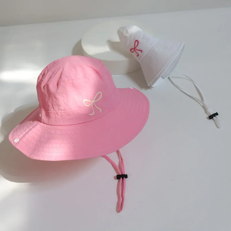 Bow Embroidery Women Quick Dry Bucket Hat Summer Outdoor Hiking camping Panama Caps Wide Brim Fordable Sunscreen Basin Hats