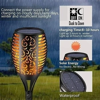 1-12PCS 12LED Solar Flame Torch Light Flickering Light Waterproof Garden Decoration Outdoor Lawn Path Yard Patio Floor Lamp 2