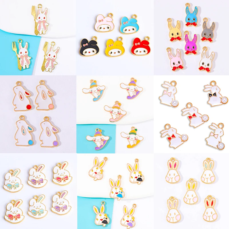 

20Pcs/Lot Cartoon Animal Rabbit Enamel Pendant For Jewelry Making Cute Earrings Necklace DIY Bunny Charm Keychain Craft Supplies