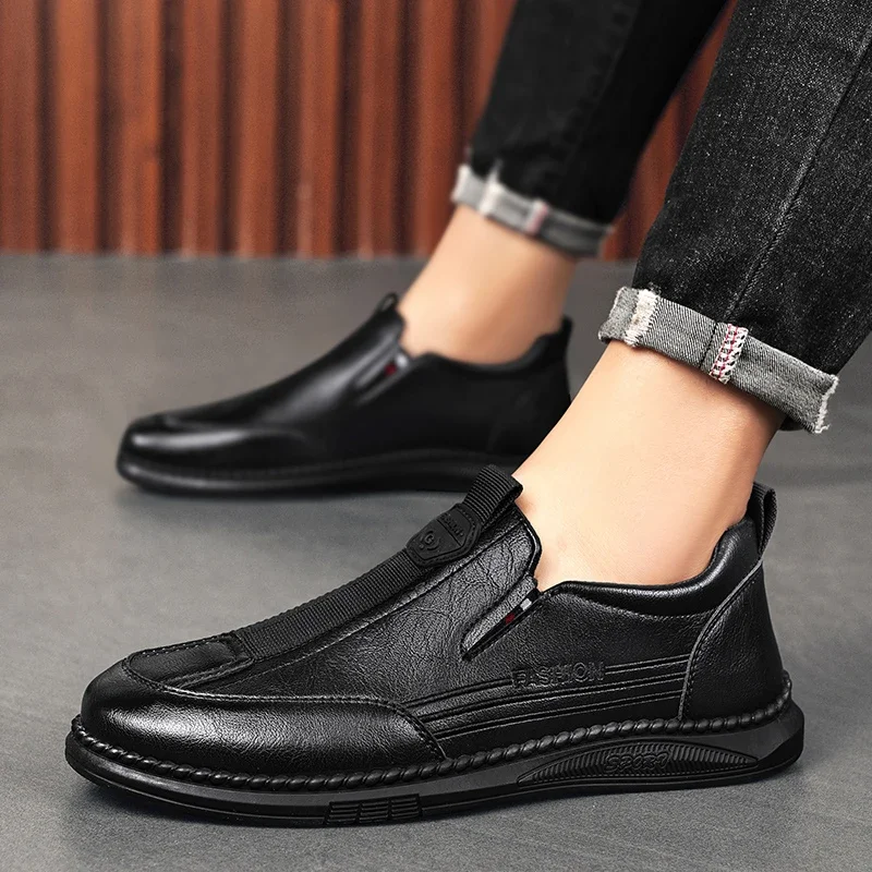 

Мужские Нескользящие кожаные лоферы спортивная обувь для мужчин, Черные слипоны для вождения, мужские классические кроссовки, дышащая обувь на плоской подошве