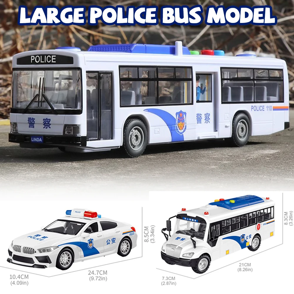 Simulated Police Model Inertial Car Diecast Light and Sound Pull Back Toy Vehicle Model Police Truck Ambulance for Boys Gift