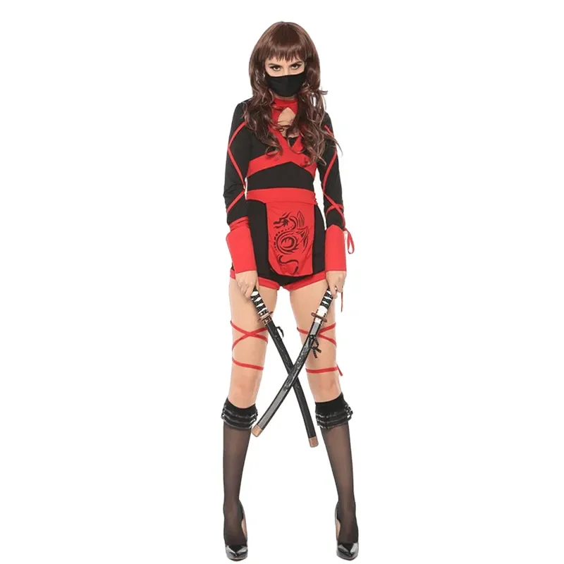 Women Sexy Ninja Costume Anime Dragon Samurai Ninja Cosplay One-piece Garment Jumpsuit Uniform Sexy Suit Halloween Female Adult