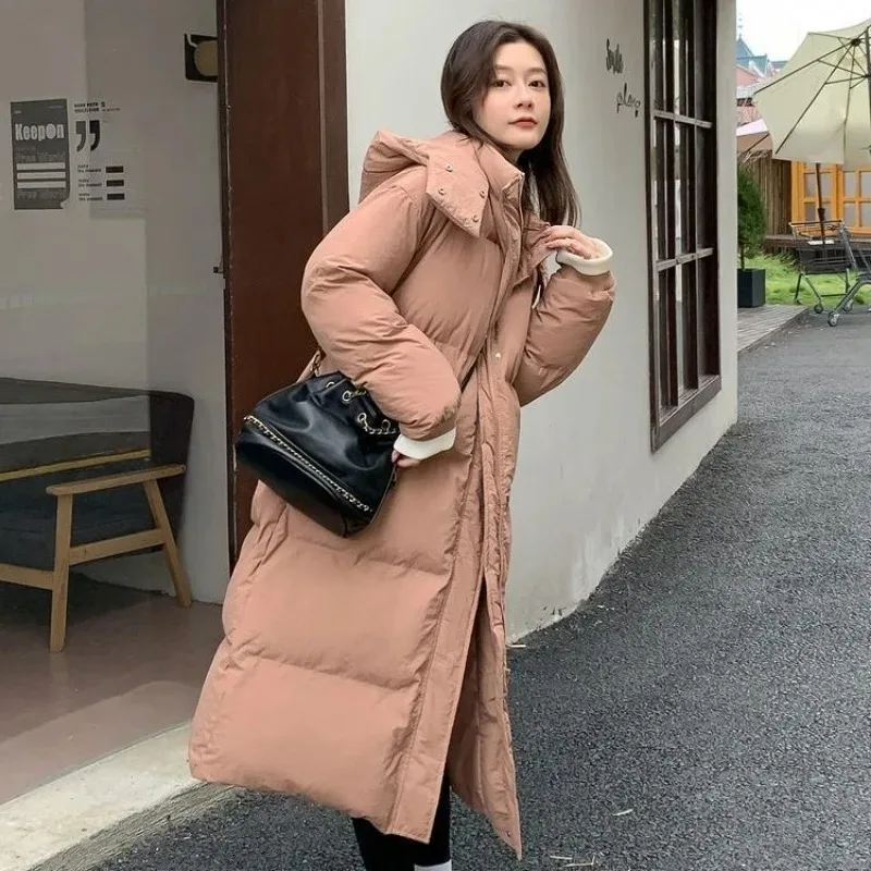 2024 New Women Down Cotton Coat Winter Jacket Mid Length Version Versatile Parkas Loose Thicken Outwear Hooded Simple Overcoat