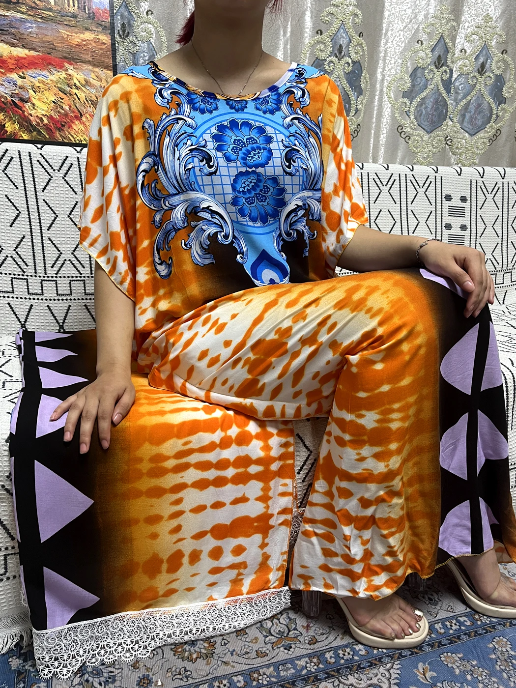 Abayas For Women 2023 Dubai Muslim Ramadan Printed Flower Loose Femme Robe African Nigeria Patrty Dresses With Lace Shawl Scarf