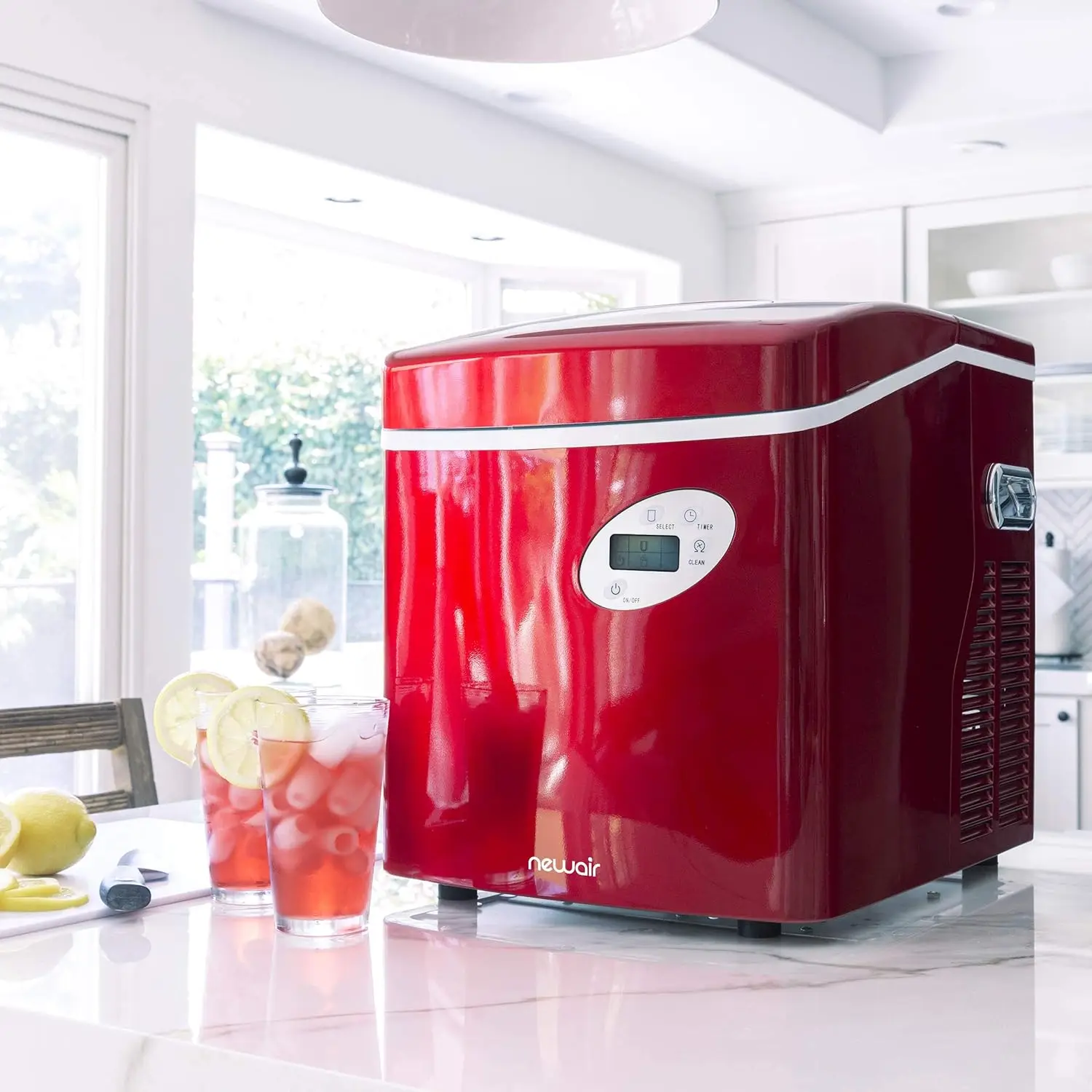 Portable Ice Maker 50 lb. Daily | Red | 3 Size Bullet Shaped Ice | First Batch Under 10 Minutes | Self Cleaning Quiet Operation 6