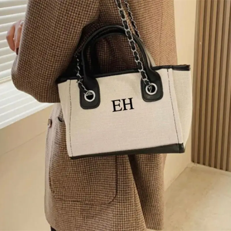 

Customized Shoulder Tote Bag, Women's Handbag, Beach Bag, Personalized Hand Bag, Canvas Bag, Gifts For her, Chain tote bag