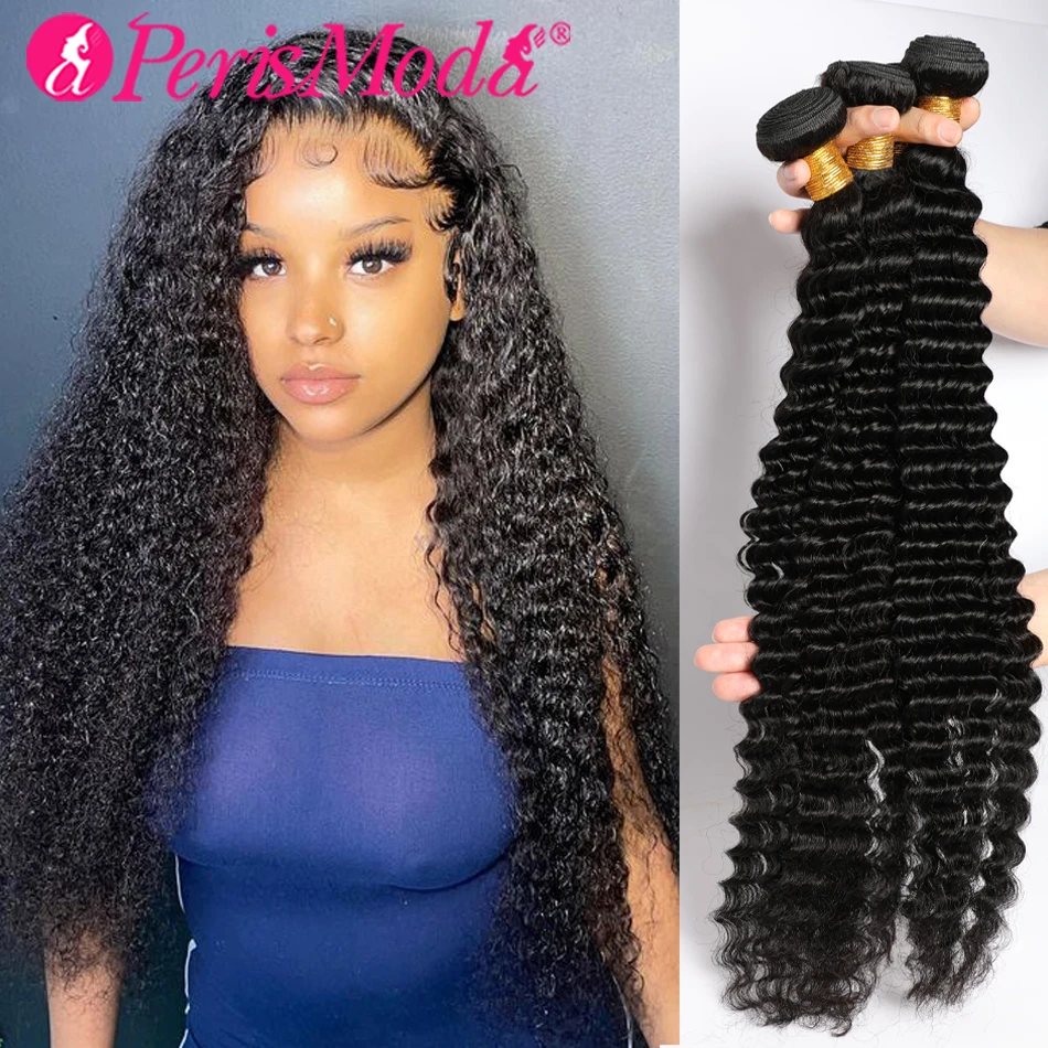 

PerisModa 12A Deep Wave Bundles Human Hair 100% Virgin Human Hair Extensions Brazilian Weaving Natural Black Human Hair Bundles