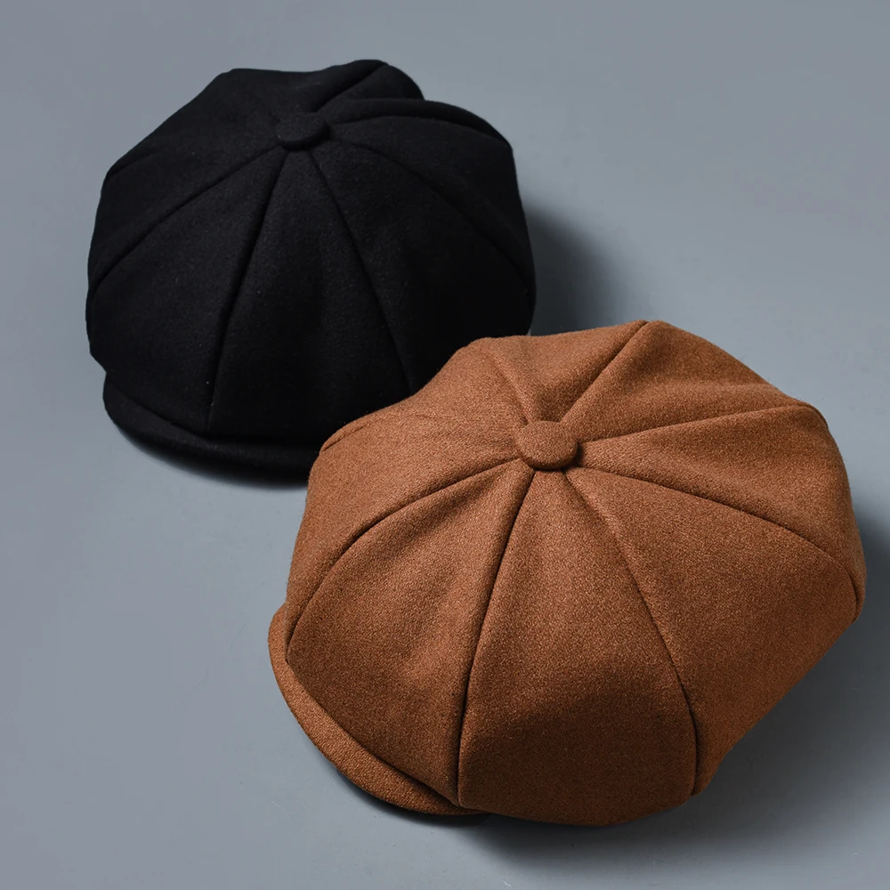 Wolle 8 panels Schwarz Kamel Zeitungsjunge Mütze Für Männer Frühling Herbst Klassische Achteckigen Hut Flache Kappen Frauen Baskenmütze Hut Dropshipping NZ252 – Detail 2