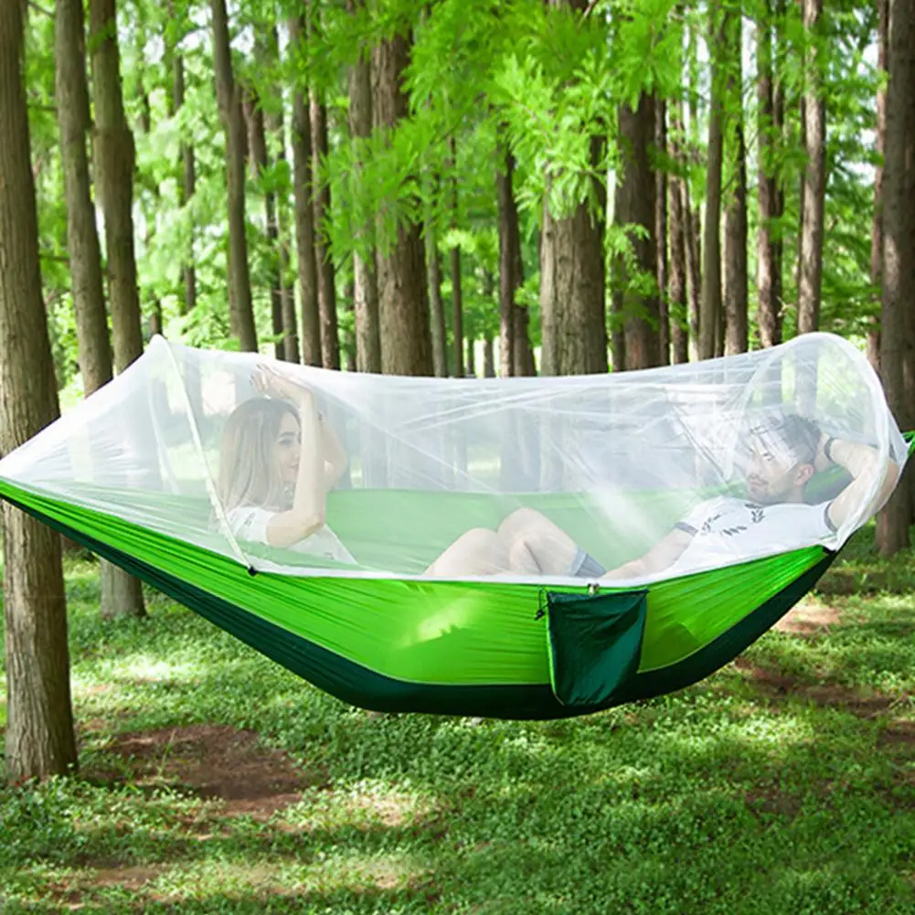 Portable Outdoor Camping Hammock with Mosquito Net High Strength Parachute Fabric Hanging Bed Sleeping Swing 1-2 People