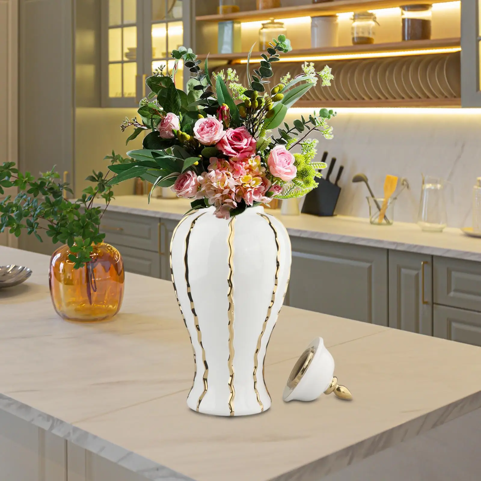 Ceramic Flower Vase Porcelain Ginger Jar for Housewarming Cabinet Office