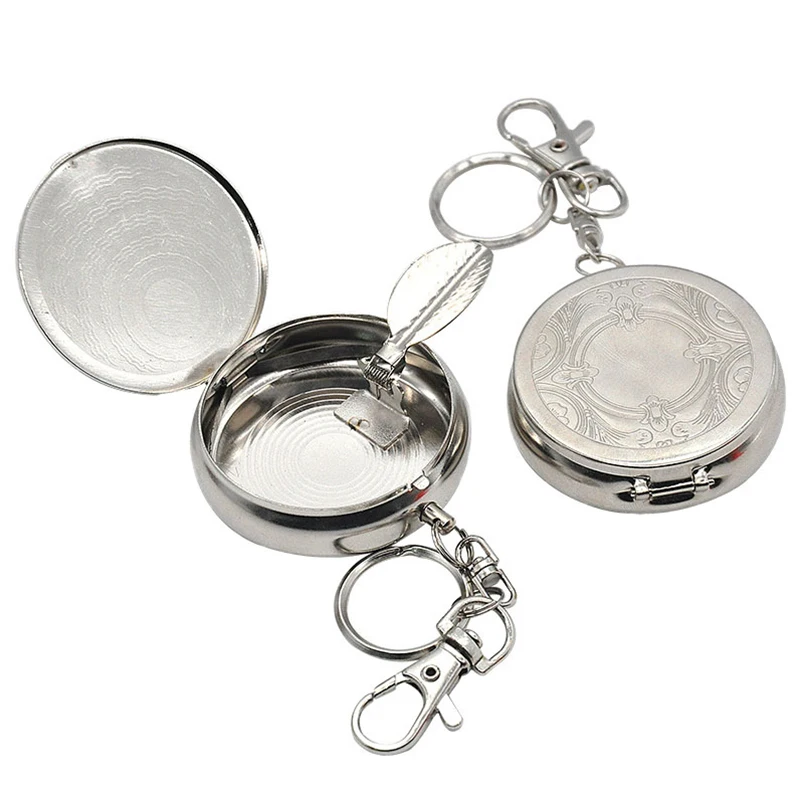 Stainless Steel Portable Ashtray with Key Chain and Cigarette Pocket