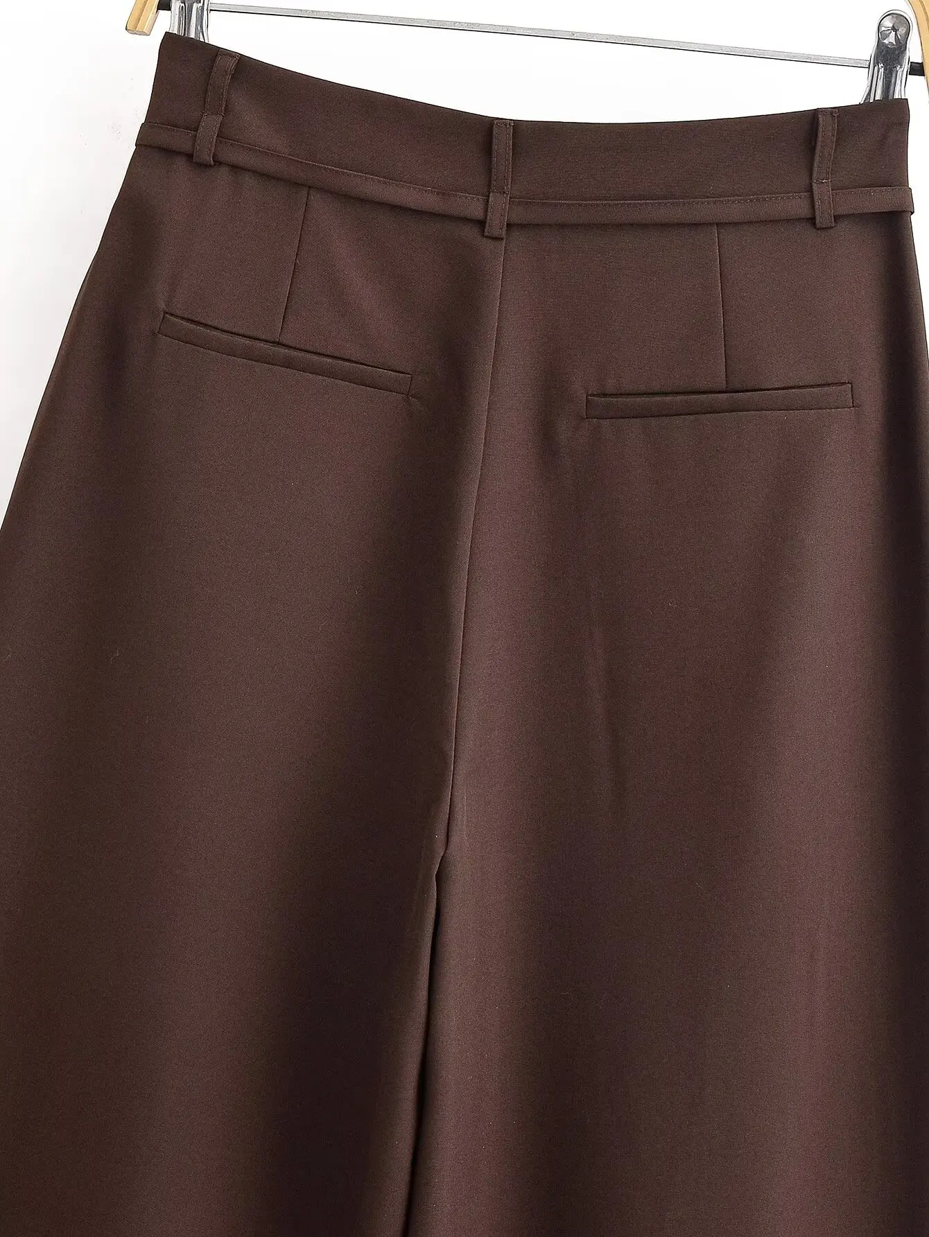 Women's Spring Autumn New Coffee Casual Long Pants Female Fashion Simple High-Waisted Pleated Thin Waist Belt Loose Trousers