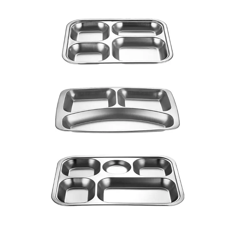 E56CDividedDinnerTrayStainlessSteelLunchContainerPlate