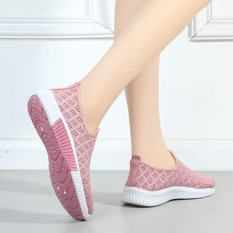 2023 New Summer Korean Mesh Comfortable Women Shoes Breathable Hollow Sports Walking Sneakers Casual Flat Ladies Solid Shoes